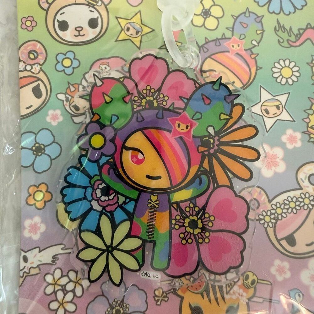 NWT Large Tokidoki Sandy Cactus Girl Flower Power Acrylic Charm Keychain Multico
